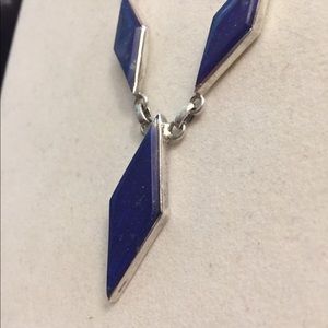 Vintage South American lapis diamond 925 silver necklace